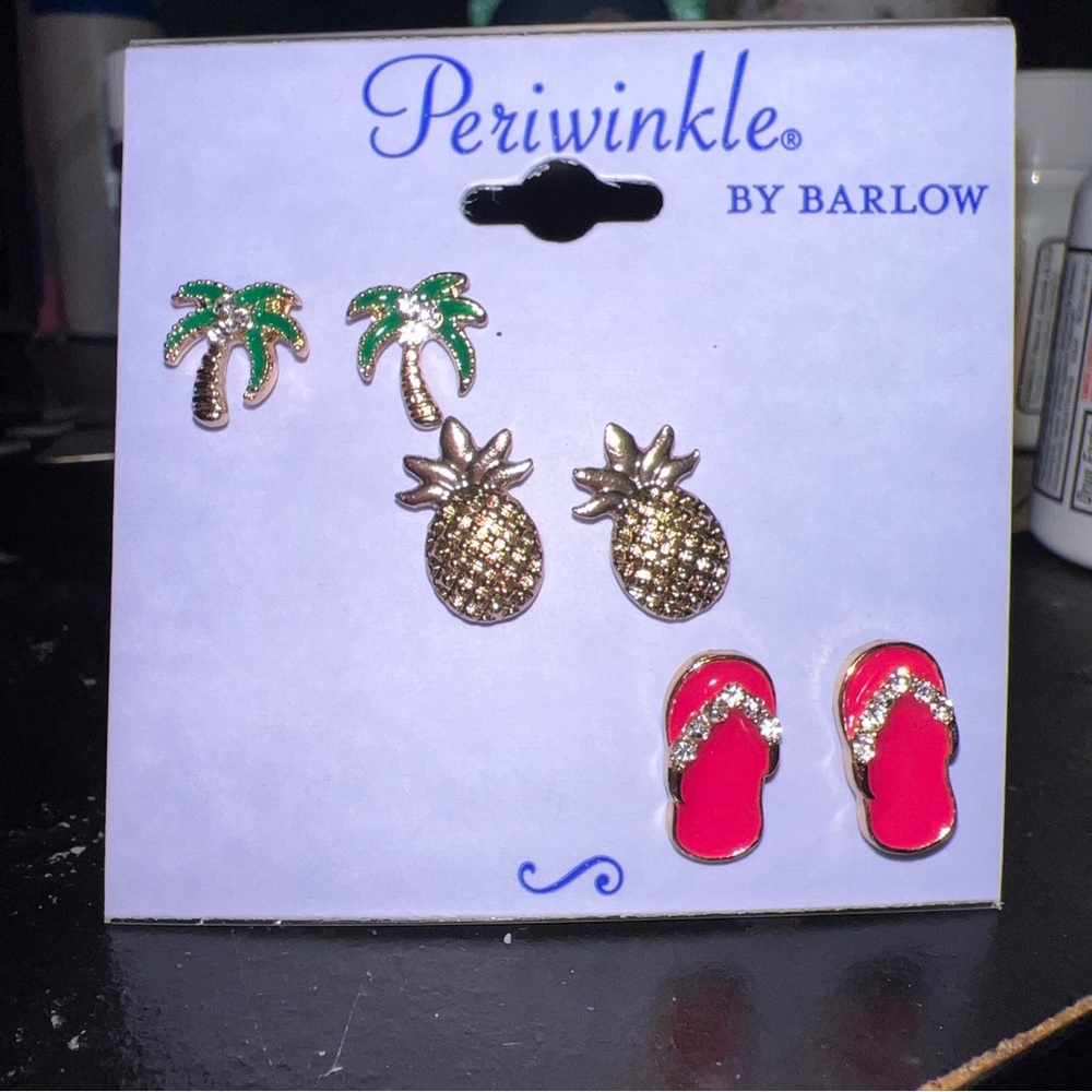 Summer/beach themed earrings- set of 3- palm trees, pineapples, flip flops